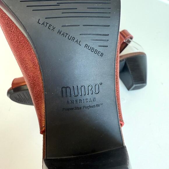 Munro American Sandals Red Bronze 10SS Leather Slingback Peep Toe Comfort Heels - Picture 6 of 8